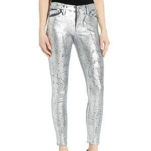 AG Adriano Goldschmied Farrah Skinny Ankle Coated Silver Chrome Denim Jeans 29R